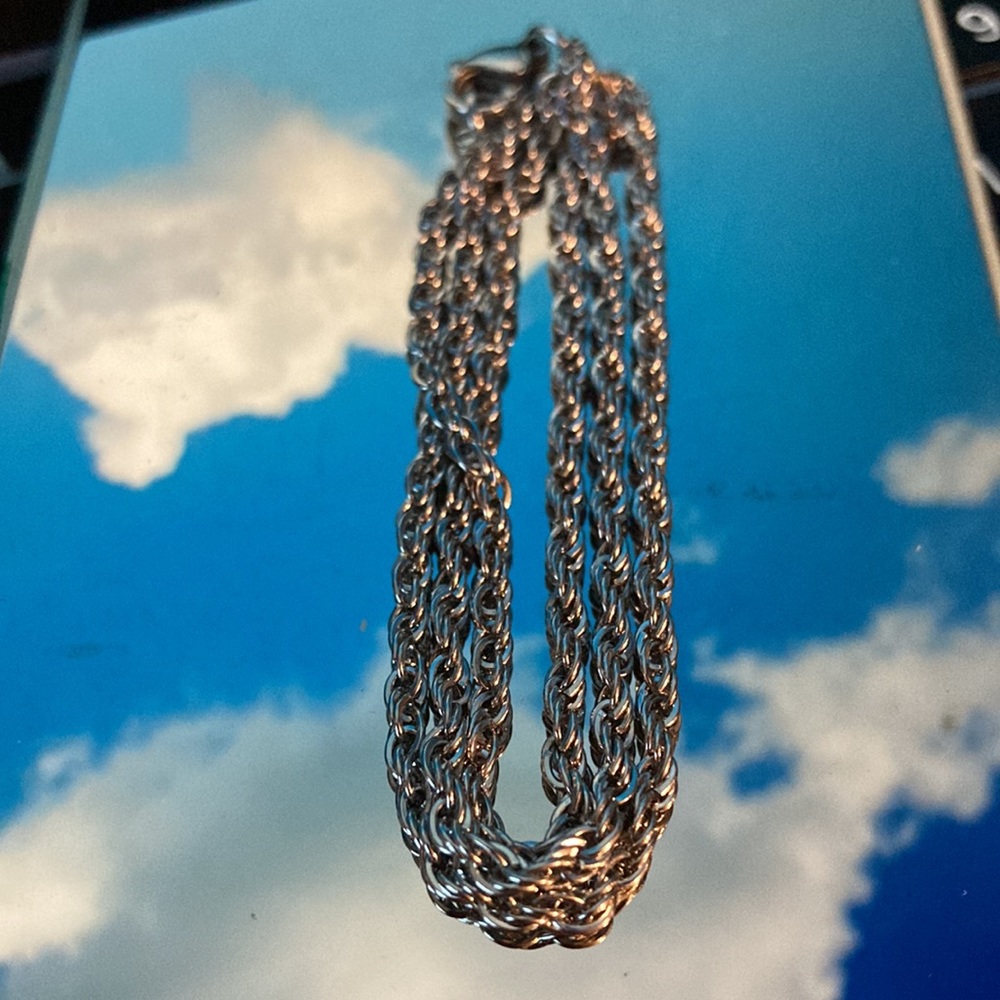 Silver Tone Stainless Steel Choker Rope Chain Necklace 16" long